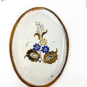 Tonala Pottery Mexico Keramos Floral Oval Platter Signed Stoneware Decorative Pl
